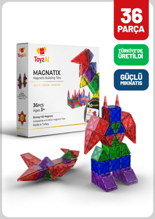 Toyzal Magnatix 36 Parça Manyetik Yapı Oyuncak Seti – Eğitici Mıknatıslı STEM Oyuncak