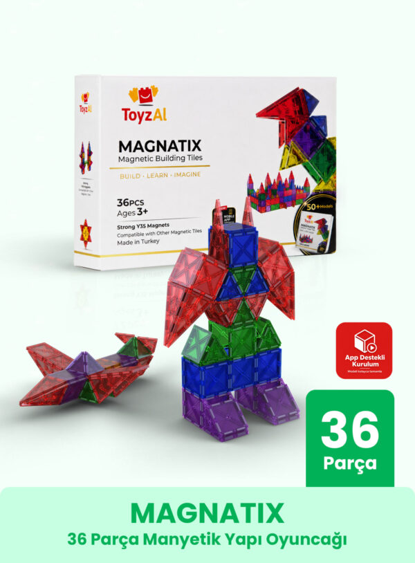 Toyzal Magnatix 36 Parça Manyetik Yapı Oyuncak Seti – Eğitici Mıknatıslı STEM Oyuncak