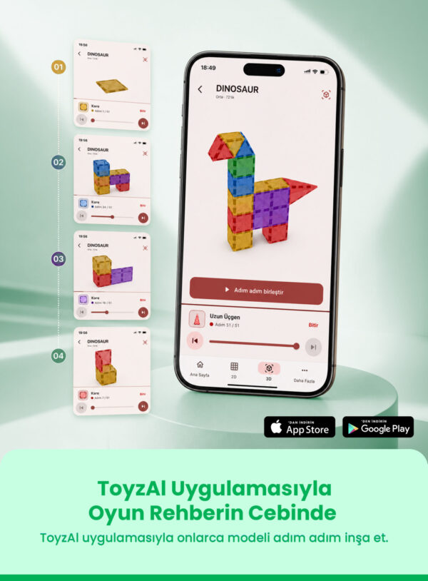 3 Toyzal Magnatix 36 Parça Manyetik Yapı Oyuncak Seti – Eğitici Mıknatıslı STEM Oyuncak