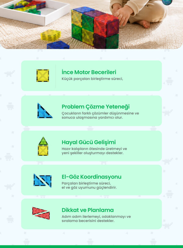 8 Toyzal Magnatix 36 Parça Manyetik Yapı Oyuncak Seti – Eğitici Mıknatıslı STEM Oyuncak
