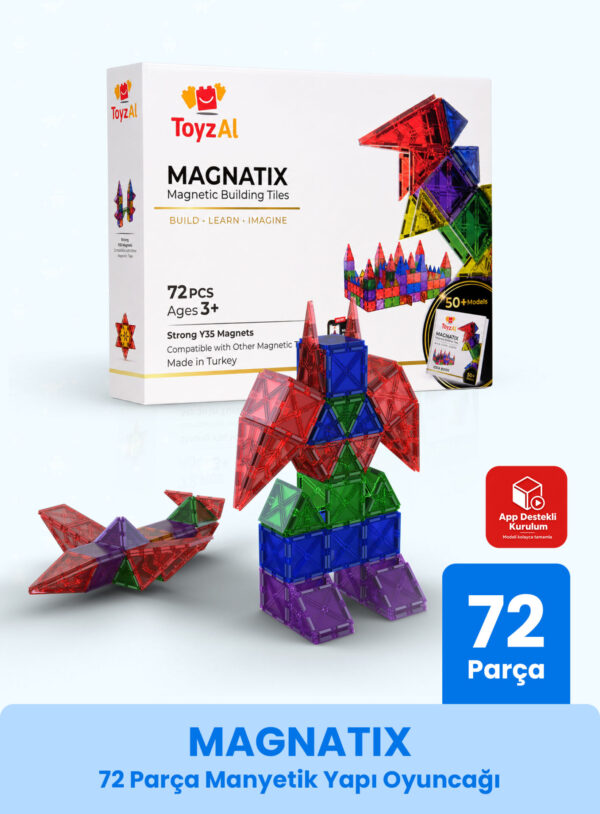 Toyzal Magnatix 72 Parça Manyetik Yapı Oyuncak Seti – Büyük Set Eğitici Mıknatıslı STEM Oyuncak