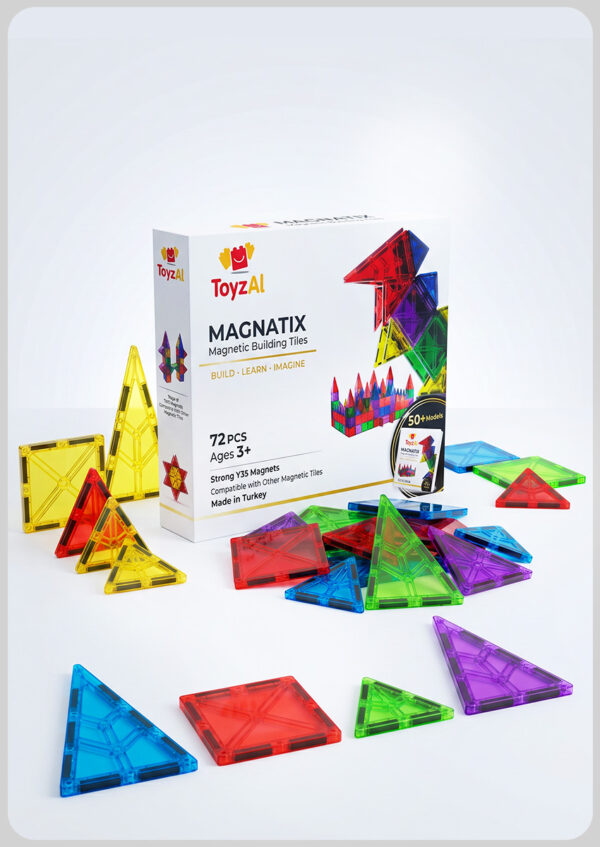 Toyzal Magnatix 72 Parça Manyetik Yapı Oyuncak Seti – Büyük Set Eğitici Mıknatıslı STEM Oyuncak