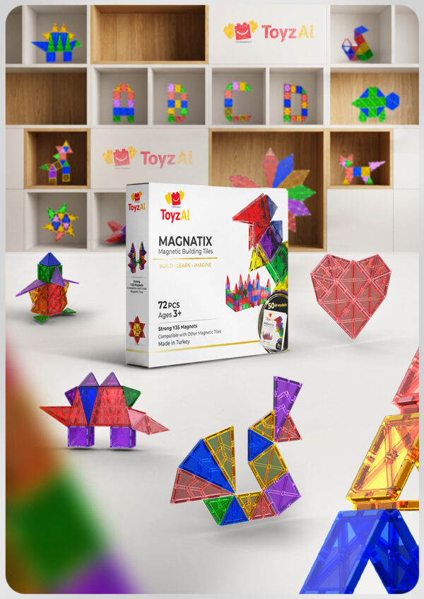Toyzal Magnatix 72 Parça Manyetik Yapı Oyuncak Seti – Büyük Set Eğitici Mıknatıslı STEM Oyuncak
