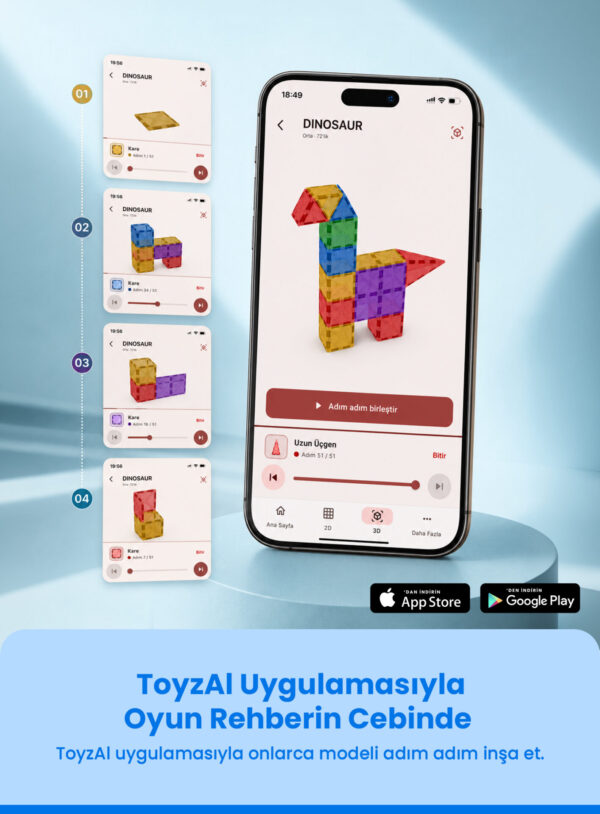 3 Toyzal Magnatix 72 Parça Manyetik Yapı Oyuncak Seti – Büyük Set Eğitici Mıknatıslı STEM Oyuncak