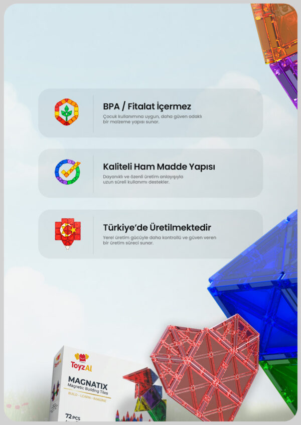 Toyzal Magnatix 72 Parça Manyetik Yapı Oyuncak Seti – Büyük Set Eğitici Mıknatıslı STEM Oyuncak