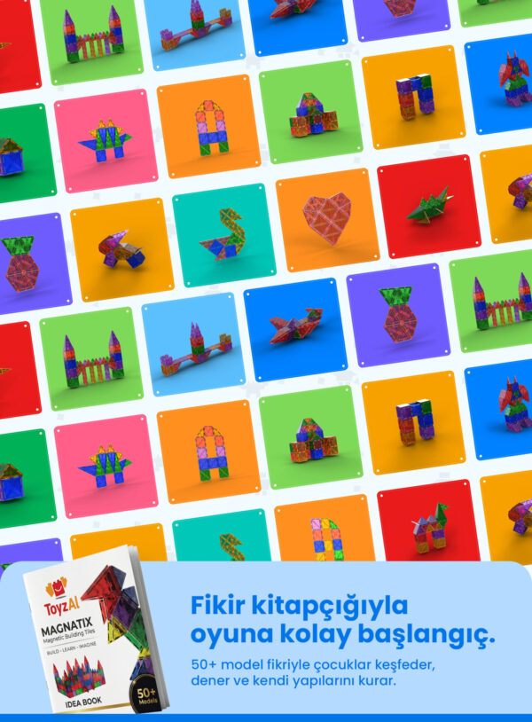7 Toyzal Magnatix 72 Parça Manyetik Yapı Oyuncak Seti – Büyük Set Eğitici Mıknatıslı STEM Oyuncak