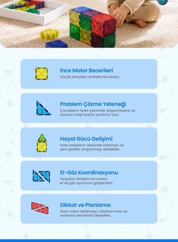 8 Toyzal Magnatix 72 Parça Manyetik Yapı Oyuncak Seti – Büyük Set Eğitici Mıknatıslı STEM Oyuncak
